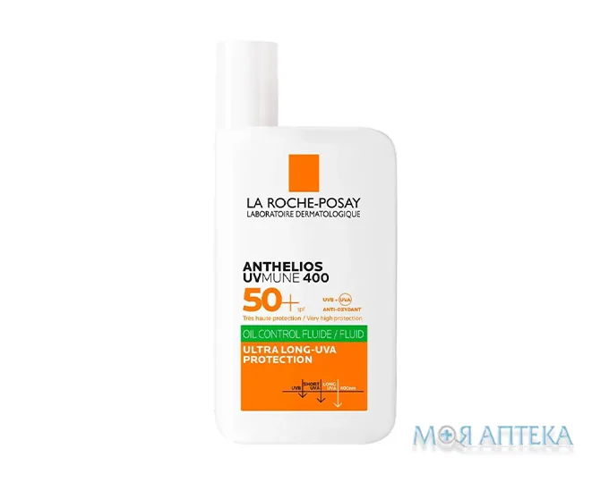 La Roche-Posay (Ля рош позе) Anthelios UVMune 400 Oil Control Сонцезахисний Флюїд з матуючим ефектом для жирної чутливої шкіри обличчя, SPF-50+ 50 мл