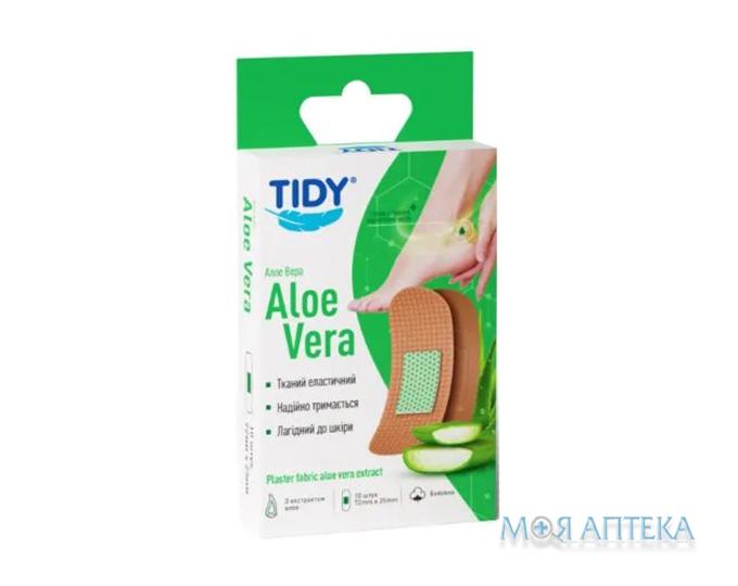 Пластир бактерицидний TIDY 25 мм х 72 мм, Алое Вера на тканинній основі №10