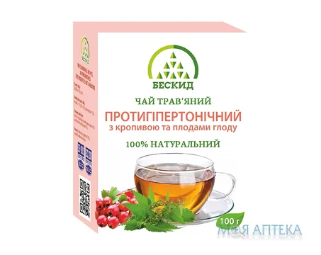 Чай трав`яний Протигіпертонічний з кропивою та плодами глоду по 100 г у пач. з внут. пак.