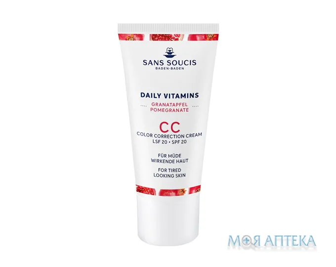 Сан Сусі (Sans Soucis) Крем для обличчя Daily Vitamins CC коректор від втоми SPF20 Гранат 30 мл