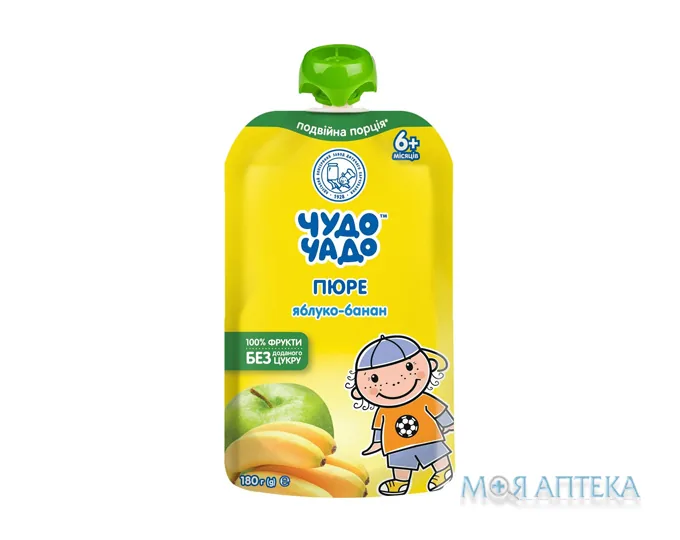 Пюре дитяче Чудо-Чадо яблуко-банан, без цукру, 180 г пакет