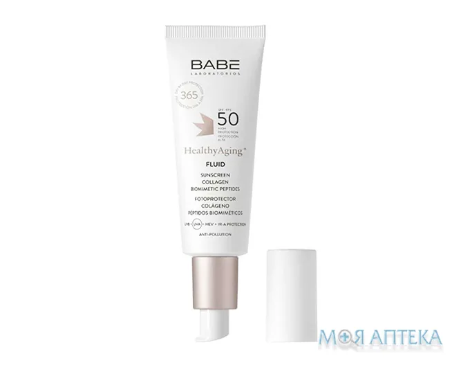 Babe Laboratorios (Бабе Лабораторіос) Cонцезахисний флюїд SPF50 з Anti-Age ефектом з колагеном та пептидами, 40 мл