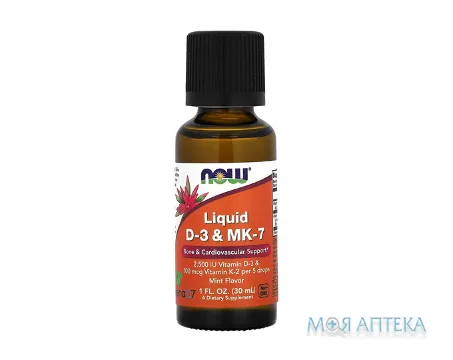 NOW (Нау) Вітамін D-3 і MK-7 Рідкий 30 мл