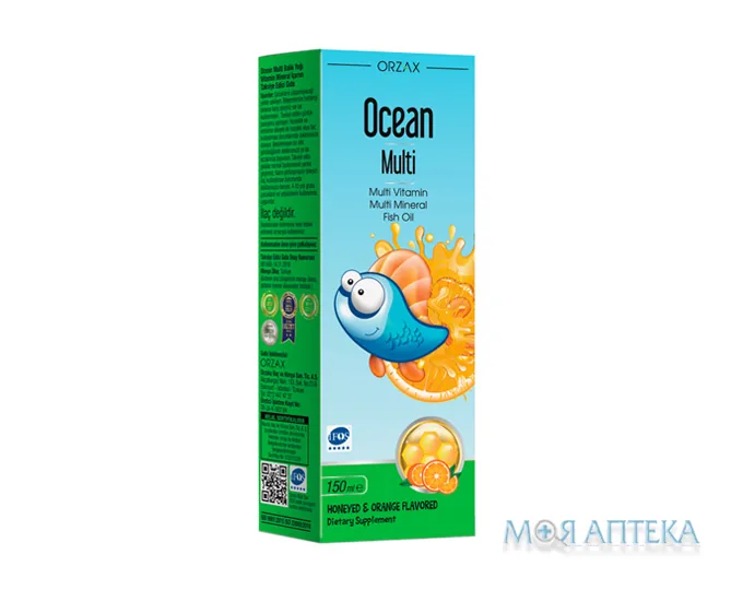 Вітаміни та мінерали для дітей Orzax Ocean Multi сироп зі смаком меду та апельсину, 150 мл
