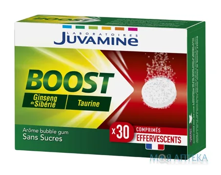 Juvamine Boost (Жувамін Буст) Женьшень і таурин таблетки шипучі №30