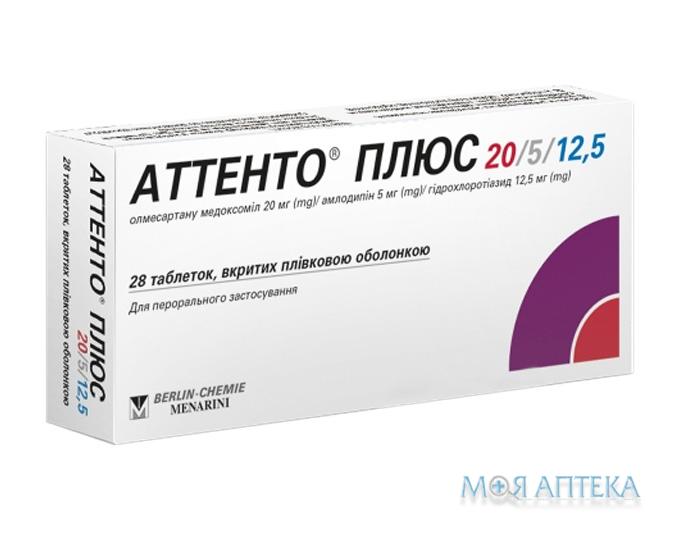 Аттенто Плюс 20/5/12,5 табл. п/плен. оболочке блистер, 20 мг/5 мг/12,5 мг №28