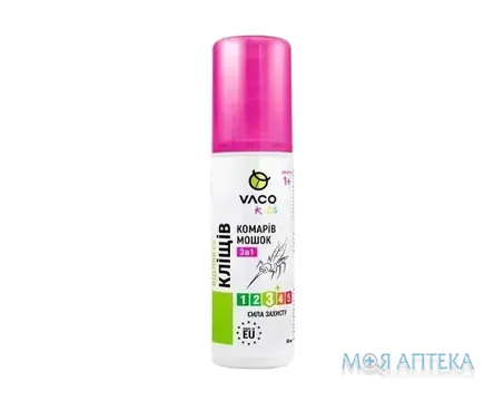 Vaco (Вако) Спрей 3 в 1 від комарів, кліщів та мошок для дітей від 1 року, 80 мл