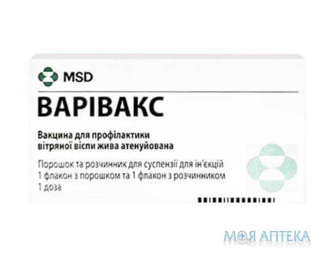 Варивакс вакцина для профилактики ветряной оспи фл. з порошком (1 доза) №1 в компл. с 1 фл. з раств. (вода для инъекц)