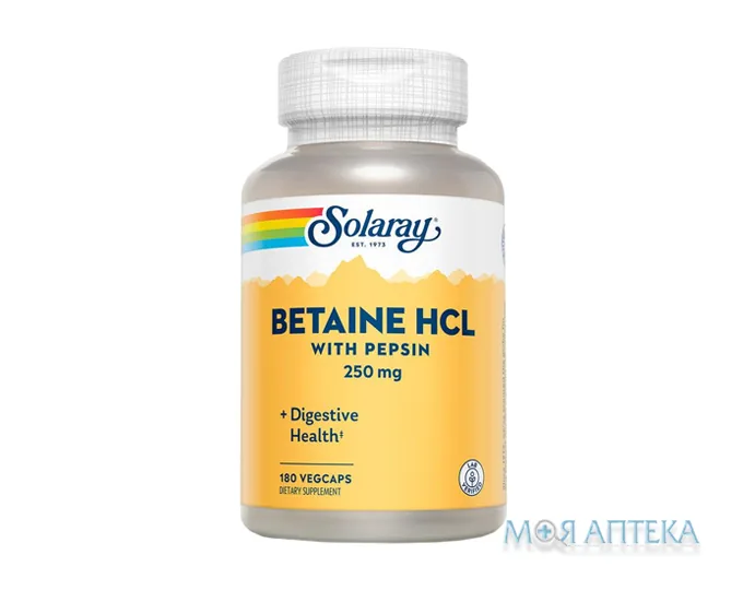 Solaray Betaine HCL with Pepsin (Соларей) Бетаїн HCL та пепсин капсули по 250 мг №180