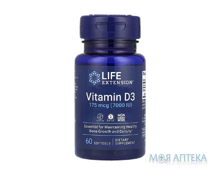 Life Extension (Лайф Екстеншн) Вітамін D3 7000 МО, 60 гелевих капсул