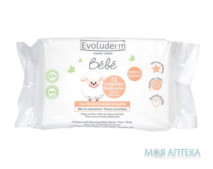 Еволюдерм (Evoluderm) Серветки вологі дитячі №72