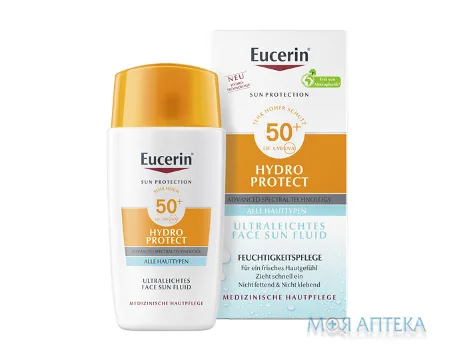 Eucerin Гідро Протект Сонцезахисний флюїд для обличчя ультралегкий, SPF 50+, 50 мл