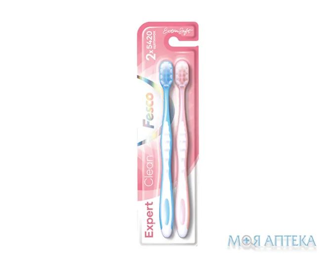 Зубна щітка Fesco (Феско) набір Expert Clean Soft м`які рожева та блакитна 2 шт