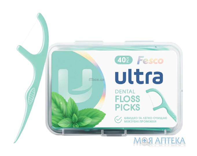 Зубная нить Fesco (Феско) Ultra Fresh Clean Mint мята с держателем 40 шт