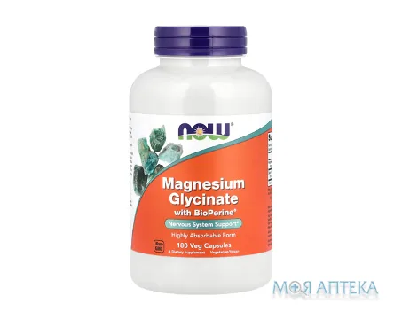 NOW (Нау) Magnesium Glycinate with BioPerine (Магнію гліцинат з Біоперином) капсули №180 у флак.