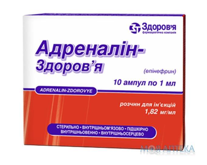 Адреналин-Здоровье раствор д/ин. 1,82 мг / мл по 1 мл амп. №10
