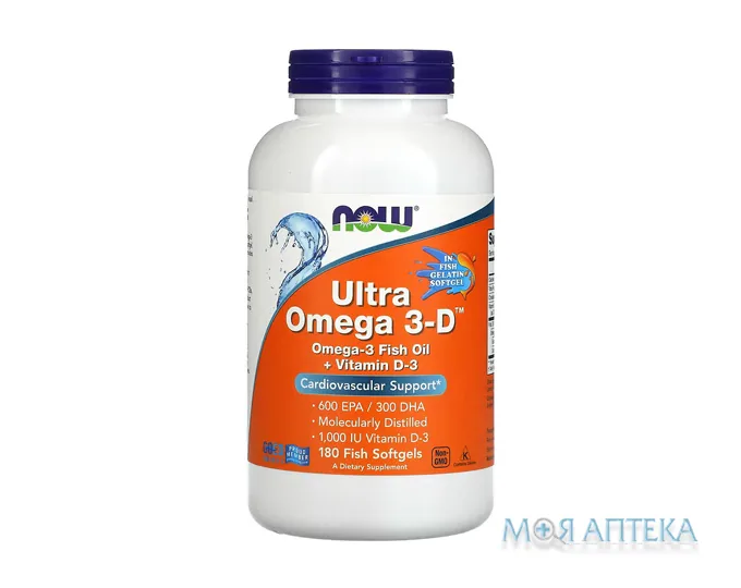 NOW (Нау) Ultra Omega-3D (Ультра Омега-3Д) капс. м`які №180