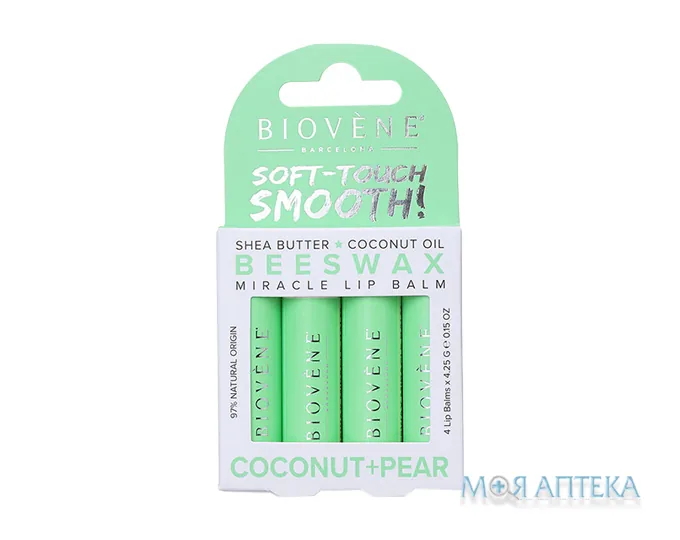 Біовен (Biovene) Бальзам для губ зволожуючий з кокосом та грушею 4 шт