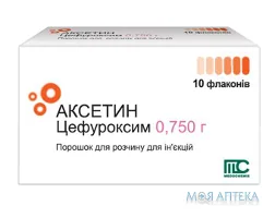 Аксетин порошок для р-ну д/ін. по 0,75 г у флак. №10