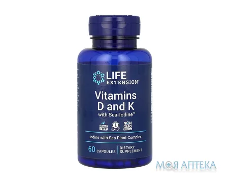 Life Extension (Лайф Екстеншн) Вітамін D та К з морським йодом капсули №60