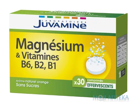 Juvamine (Жувамін) Магній + Вітаміни В1, В2, В6 таблетки шипучі №30
