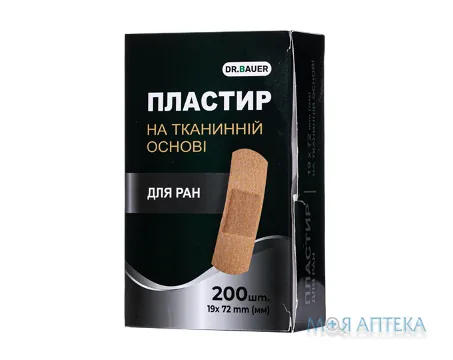 Пластир бактерицидний Dr. Bauer (Др. Бауер) 19 мм х 72 мм, на тканинній основі №200