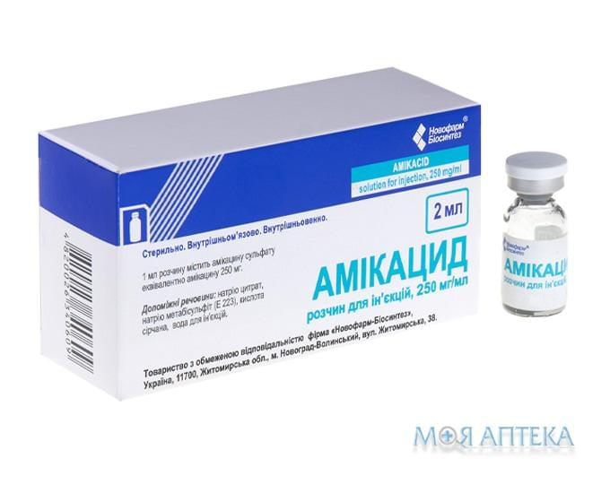 Амикацид р-р д/ин. 250 мг/мл фл. 2 мл №10