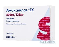 Амоксиклав 2x таблетки, в/плів. обол., 500 мг/125 мг №14 (7х2)