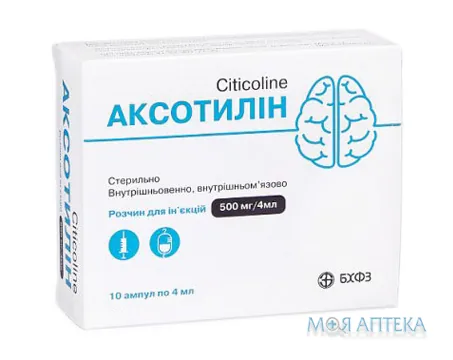 Аксотилін р-н д/ін. 500 мг/4 мл амп. 4 мл, касета у пачці №10